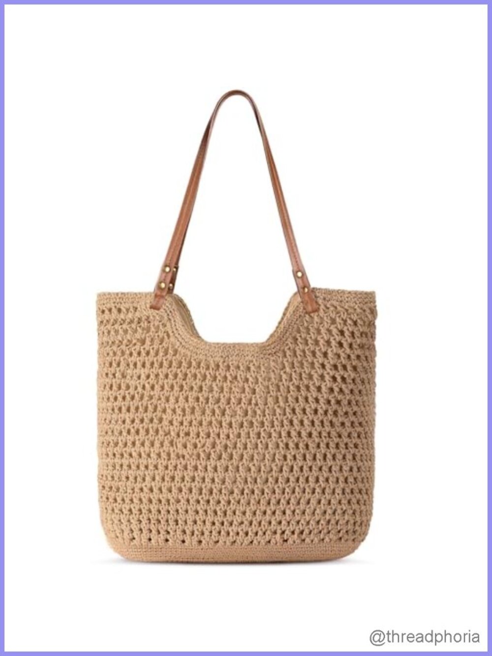 Crochet Beach Bag Woven Tote Shoulder Bag Polyester Lining